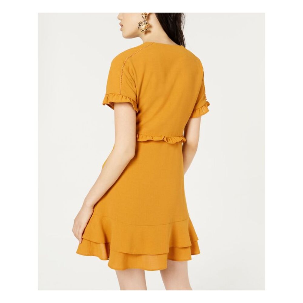 CITY STUDIO Womens Fit + Flare Short Dress Gold Short Sleeve V Neck Juniors XXS - Picture 2 of 4